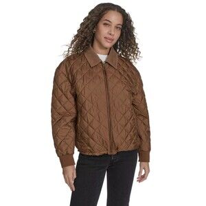 Women's Diamond Quilted Bomber with Corduroy Collar Small Brown NWT